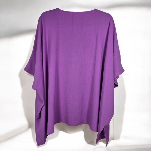 ODDI Poncho Caftan Top Women S/M Orchid Purple Embroidered V-Neck Oversized - Picture 3 of 8